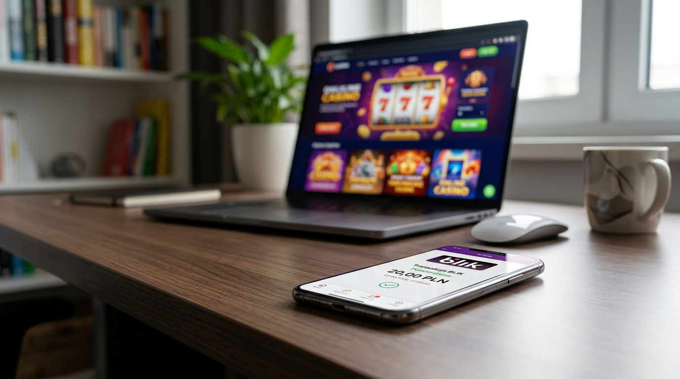Smartfon z aplikacją bankową potwierdzający depozyt 20 PLN BLIK do kasyna online